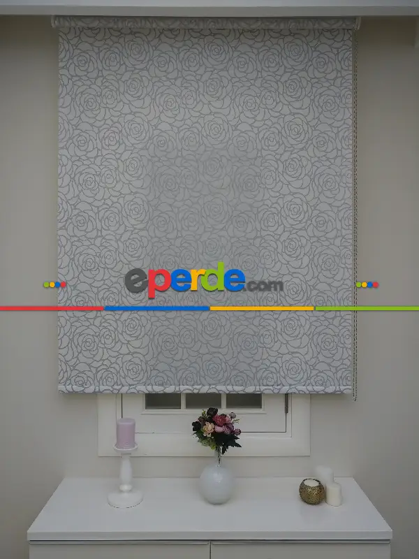 Salon Stor - Gri Simli Gül Desen Stor- Gri-füme-antrasit-beyaz-gri Simli- Çok Renkli 2