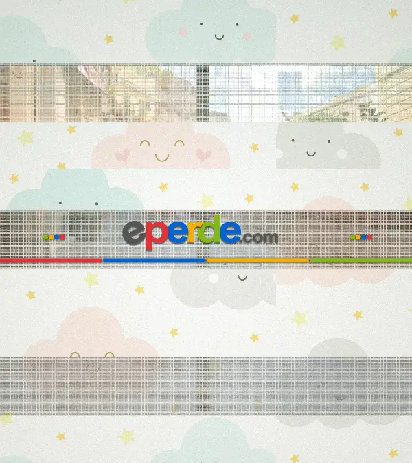 Bulut Desenli Baskılı Zebra Perde- Çok Renkli