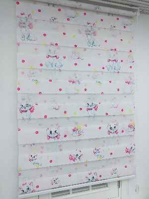 Bebek Odası Zebra Perde - Kedili Zebra Perde- Mavi