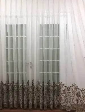 Etek Ucu Damask Desenli Dantel Tül Perde- Haki-vizon Rengi