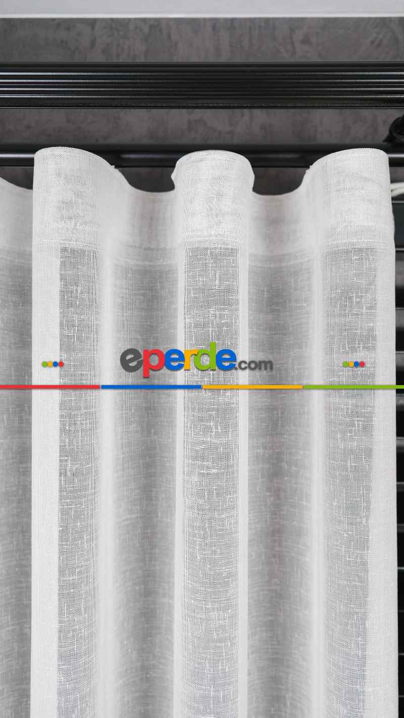 Keten Ekru Pembe Degrade Geçişli Tül Perde, Ağır Gramajlı Premium Seri, Eteği Kurşunlu