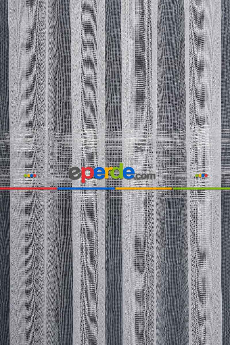 Yatak Odası - Enine Bantlı Simli Düz Tül Perde Ütü Istemez