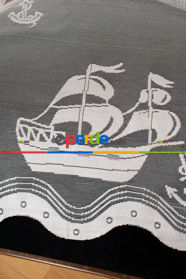 Bebek Odası -  Çapa Deniz Desenli Örme Tül Perde - Ekru