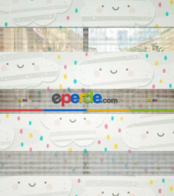 Bulut Desenli Baskılı Zebra Perde- Çok Renkli