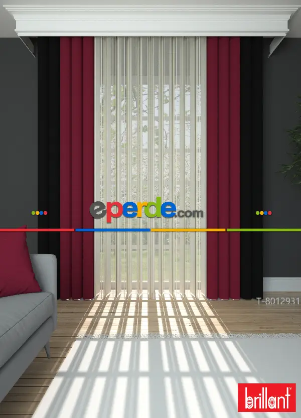 Brillant Akıllı Tül Siyah-kırmızı Perde Tül Dikey Zebra Perde Düz 1. Kalite