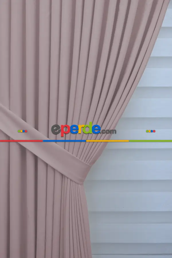 Pudra Pembe Renk Düz Fon Perde (soft) Çok Dökümlü- Pembe Pudra Pembe