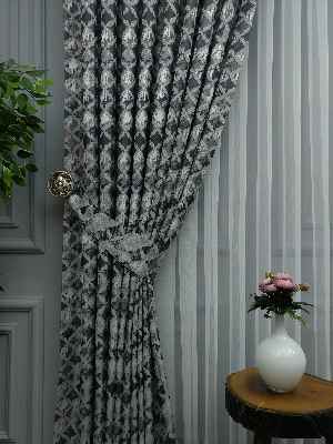 Gri Desenli Jakar Fon Perde (180)- Füme