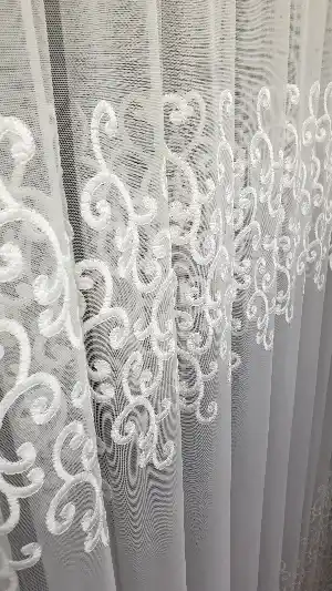Sarmaşık Şal Desen İşlemeli Tasarım Model Etek Geniş Desen Ara Desenli Tül Perde