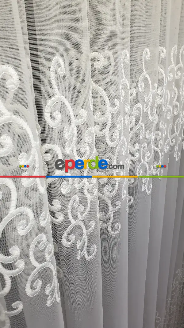 Sarmaşık Şal Desen İşlemeli Tasarım Model Etek Geniş Desen Ara Desenli Tül Perde