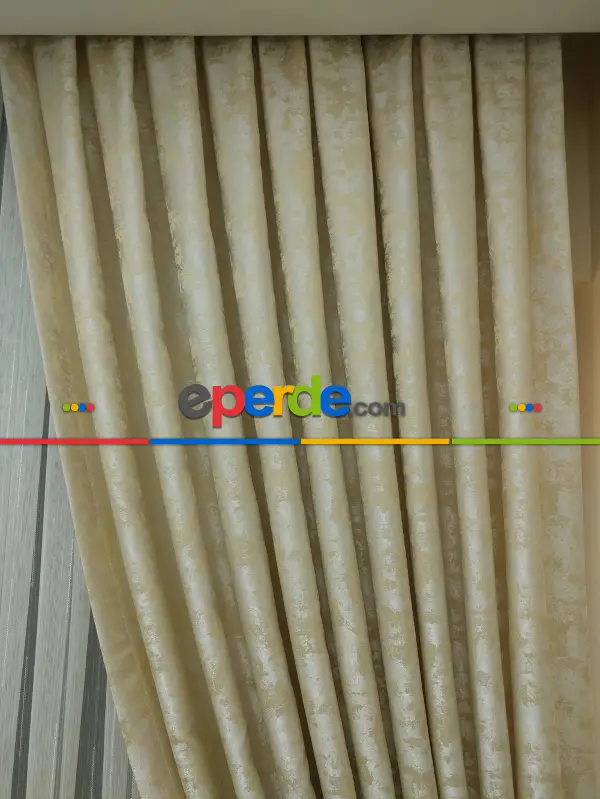 Bej Renk Jakar Desenli Fon Perde- Bej