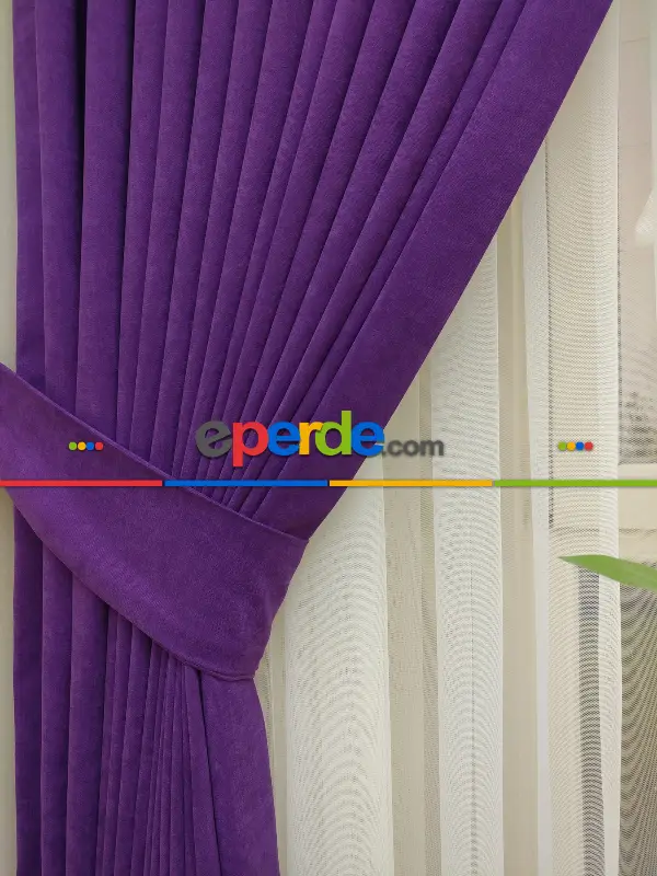 Yatak Odası - Mor Renk Düz Sade Fon Perde (  Dökümlü Fon )- Mor