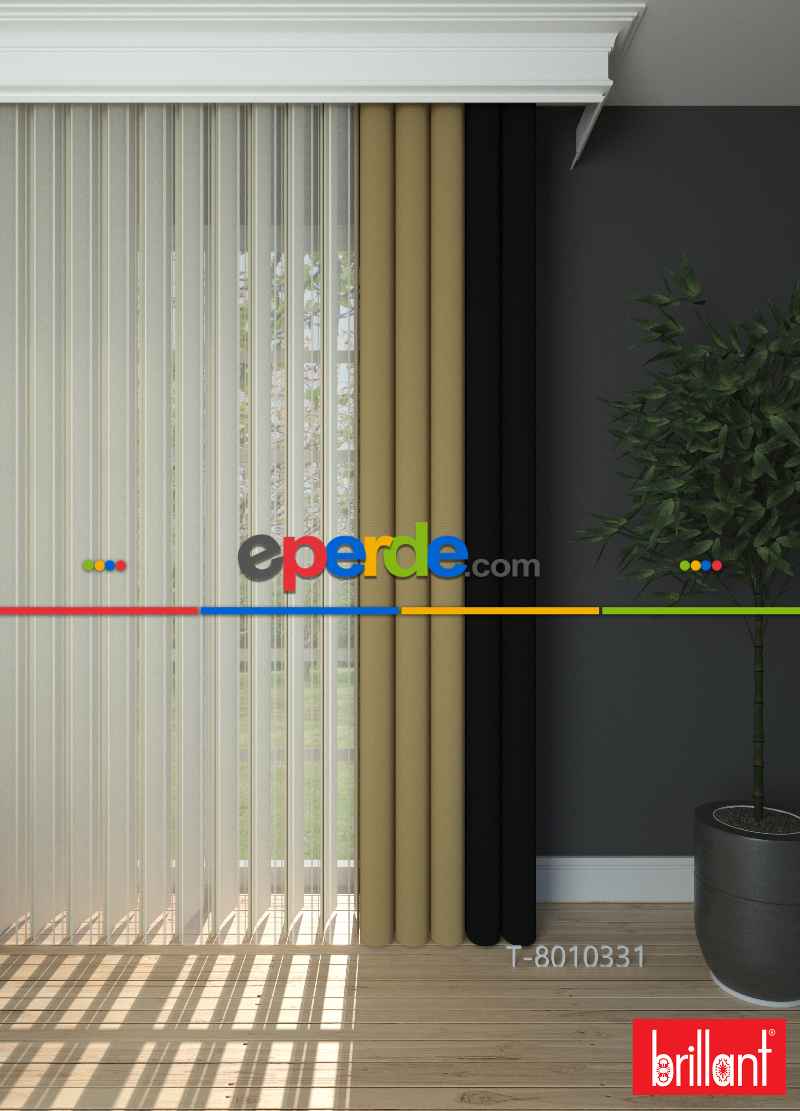 Brillant Akıllı Tül Siyah-altın Perde Tül Dikey Zebra Perde Düz 1. Kalite