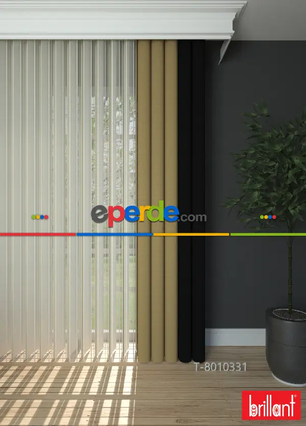 Brillant Akıllı Tül Siyah-altın Perde Tül Dikey Zebra Perde Düz 1. Kalite