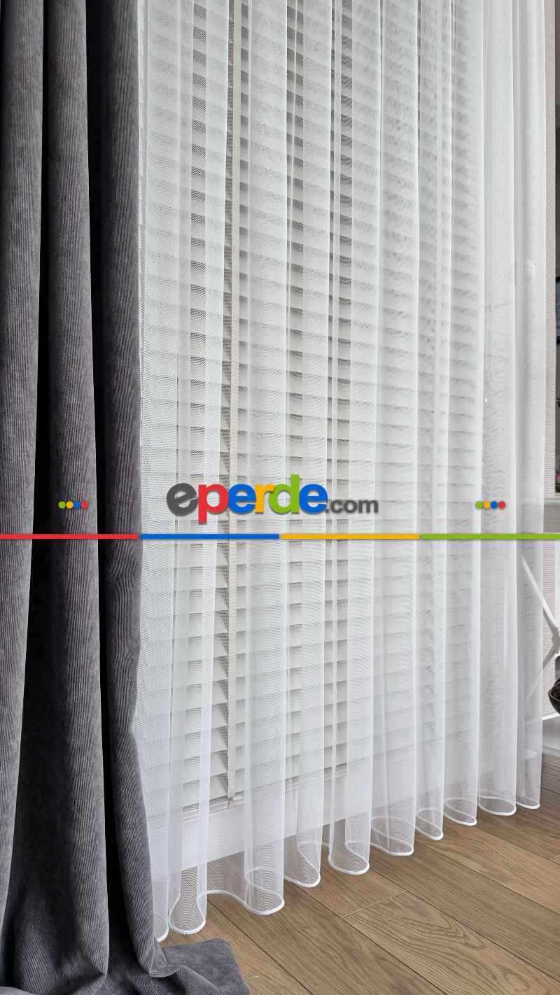 Bebek Odası Tül Perde - Beyaz Grek Zemin Düz Tül Perde - Kurşunlu