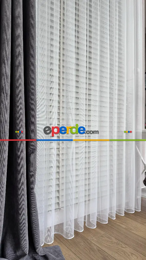 Yatak Odası Beyaz Grek Zemin Düz Tül Perde - Kurşunlu