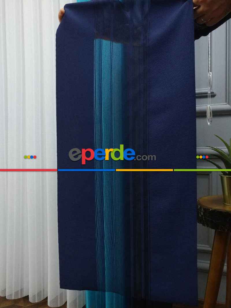 Lens Akıllı Dikey Tül Perde 113- Lacivert-beyaz-turkuaz