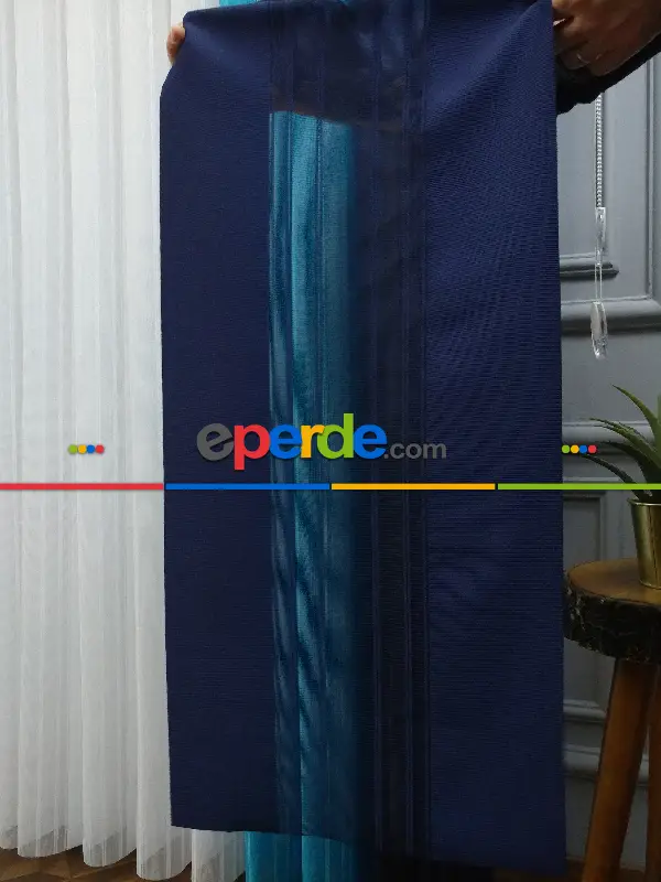 Lens Akıllı Dikey Tül Perde 113- Lacivert-beyaz-turkuaz