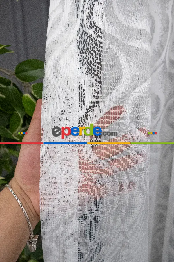 Desenli Tül Perde - Spor Desenli Fransız Dantel Örme Tül Perde - Ütü İstemeyen Tül