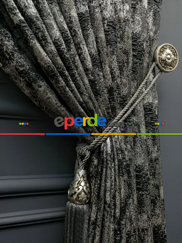 Yatak Odası - PatineDesenli Modern Desenli Jakarlı Fon Perde Yeni Seri 401- Gri-füme-antrasit-bej-füme