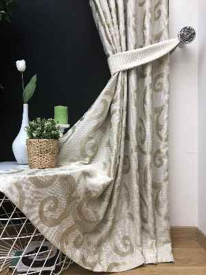 Salon Perdesi - Krem Şal Desenli Jakar Fon Perde (geniş En:280 Kumaş)- Krem