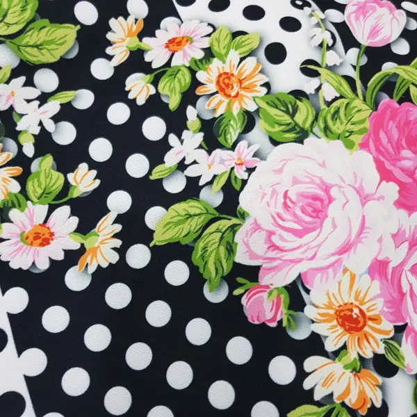 Çiçek Desenli Fon Perde Evm836 Kumaşı Kalındır Duck Bezi Değildir- Siyah-Beyaz-Pembe Koyu