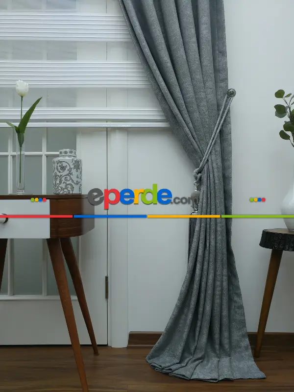 Gri - Düz Jakar Fon Perde- Gri-füme-antrasit-gri Açık