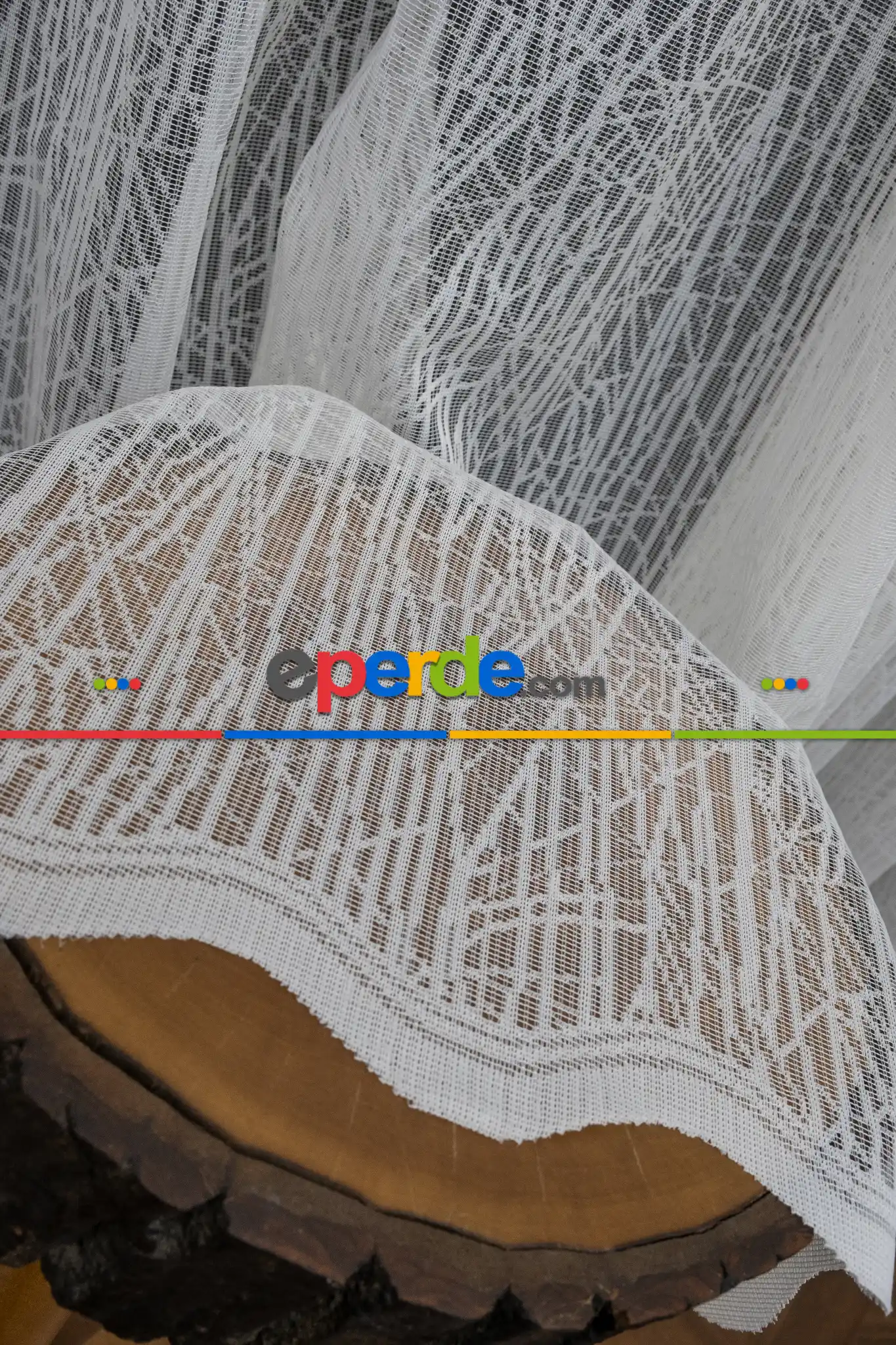 Desenli Tül Perde - Fransız Dantel Örme Tül - Geometrik Çizgili Tül - Spor Desenli Tül - Ütü İstemez- Ekru Açık Krem