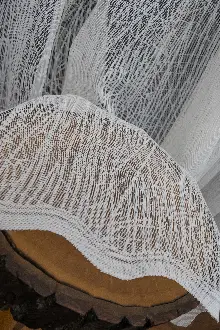 Desenli Tül Perde - Fransız Dantel Örme Tül - Geometrik Çizgili Tül - Spor Desenli Tül - Ütü İstemez- Ekru Açık Krem