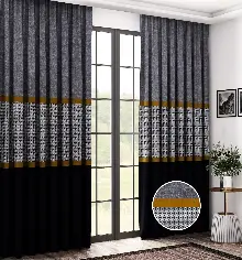 Oturma Odası -  Siyah Gri Kaz Ayağı Desenli Fon Perde, Adet Fiyatıdır, İstediğiniz Boy Ölçüsünde Dikilir, 70 ila 100cm, Sık Pile Eninde Seçenekli 70cm X 290cm 