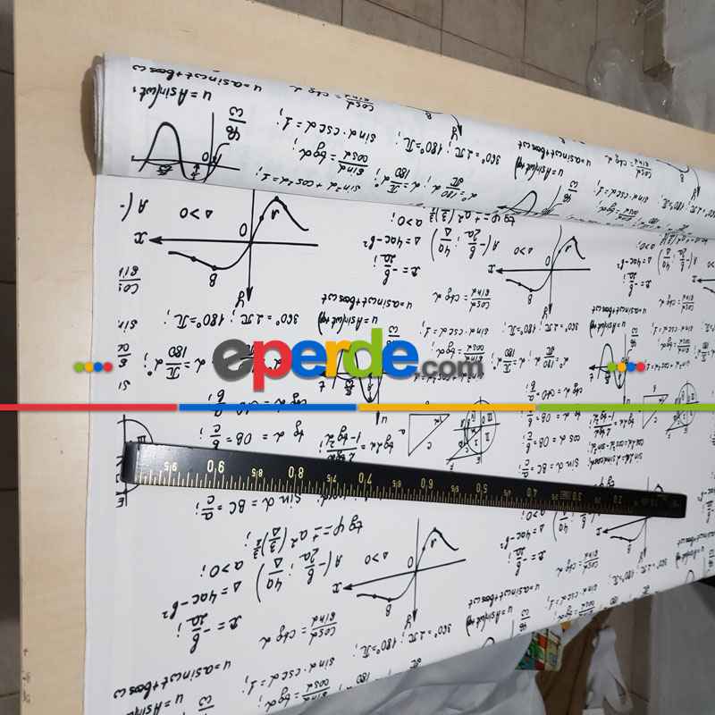 Matematik Formül Desenli Fon Perde Evm496 Kumaşı Kalındır Duck Bezi Değildir- Siyah-Beyaz