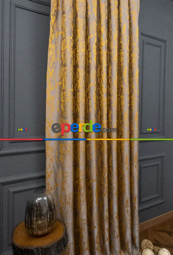 Yatak Odası - Jakar Dokuma Fon Perde Hardal Sarı Renk