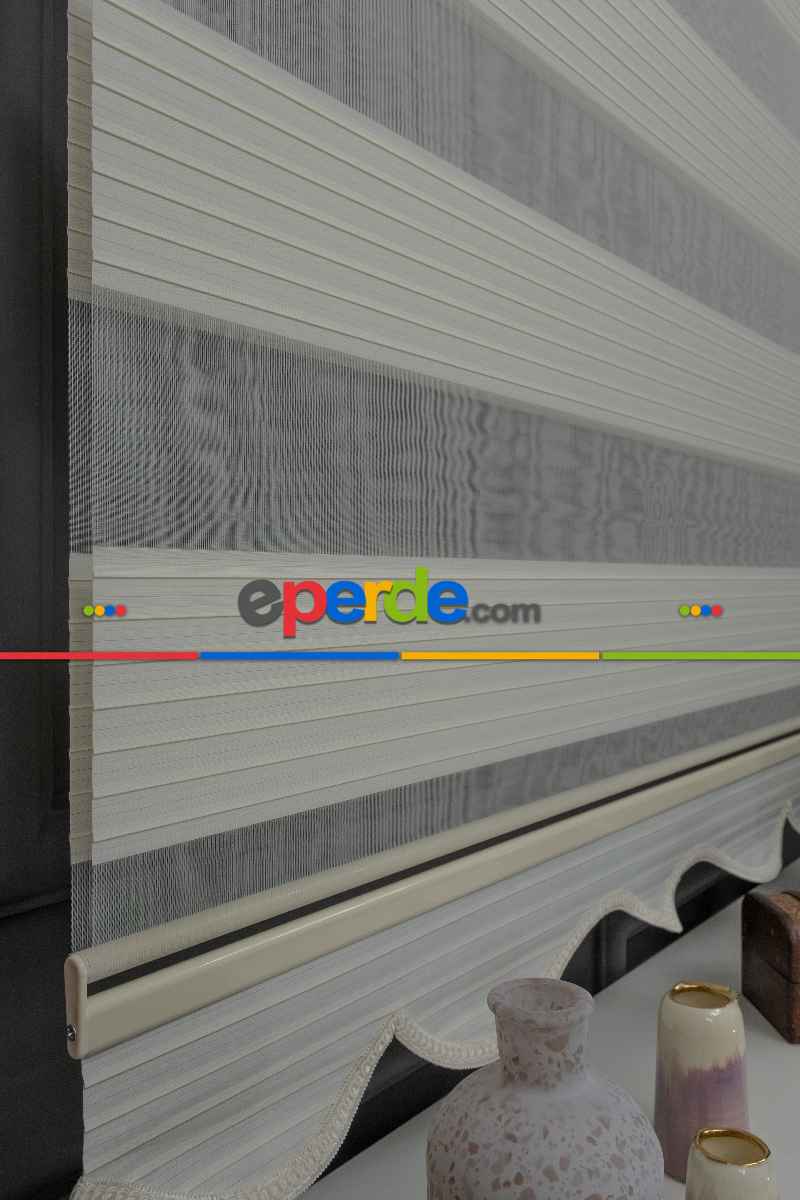 100x200 Hazır Krem Geniş Plise Zebra Perde