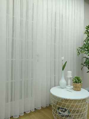 Ekru Sık Dokulu Çizgili Modern Düz Tül Perde - Ütü İstemez