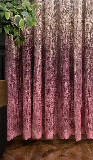 Hazır Ölçü Modern Pembe Ve Kahverengi Desenli Degrade Geçişli Örme Tül Perde Yüksek Kalite