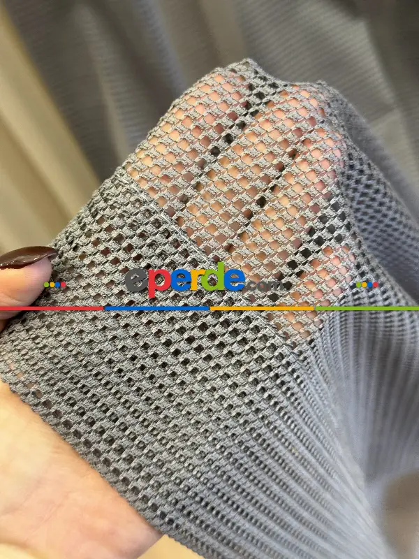 Oturma Odası - Gri Tül Perde, Ağır Gramajlı Premium Seri, Kurşunlu Tül