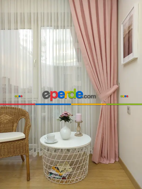 Pudra Pembe Düz Fon Perde 180cm En- Pudra