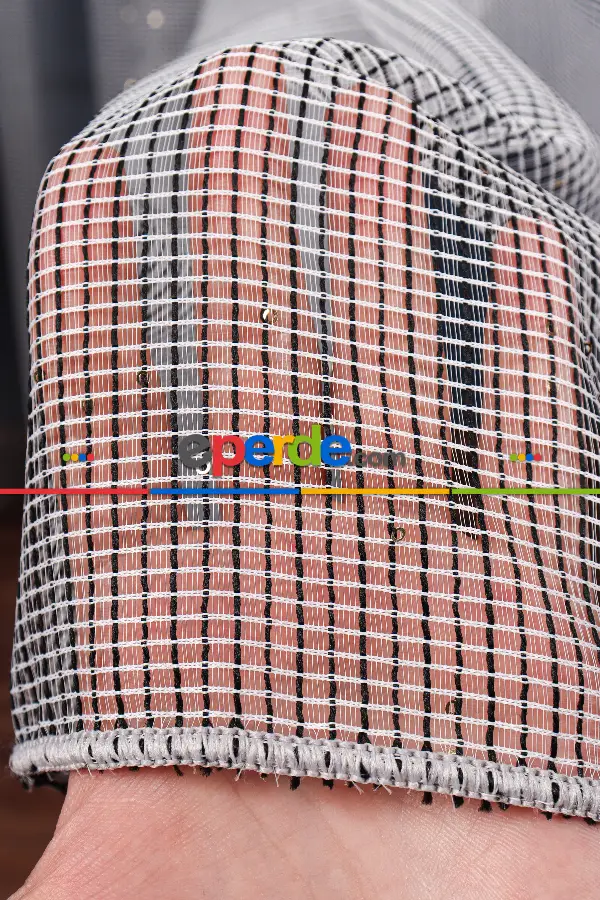 Gri - Siyah Pul Işlemeli Tül Perde Ütü Istemez