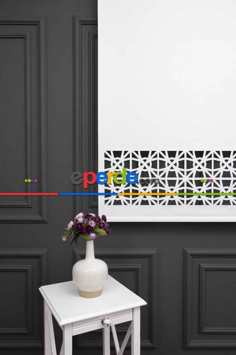 Mutfak Stor - Ekru Renk Lazer Kesim Mat Stor Perde (ister Düz - İster Lazer Kesimli Satın Alın)