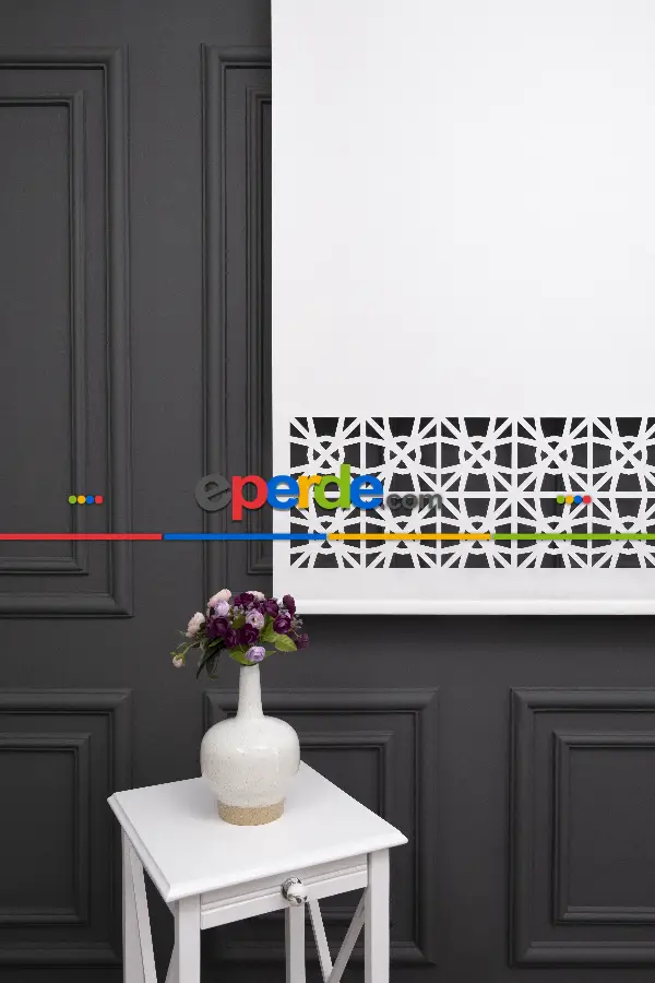 Salon Stor - Ekru Renk Lazer Kesim Mat Stor Perde (ister Düz - İster Lazer Kesimli Satın Alın)