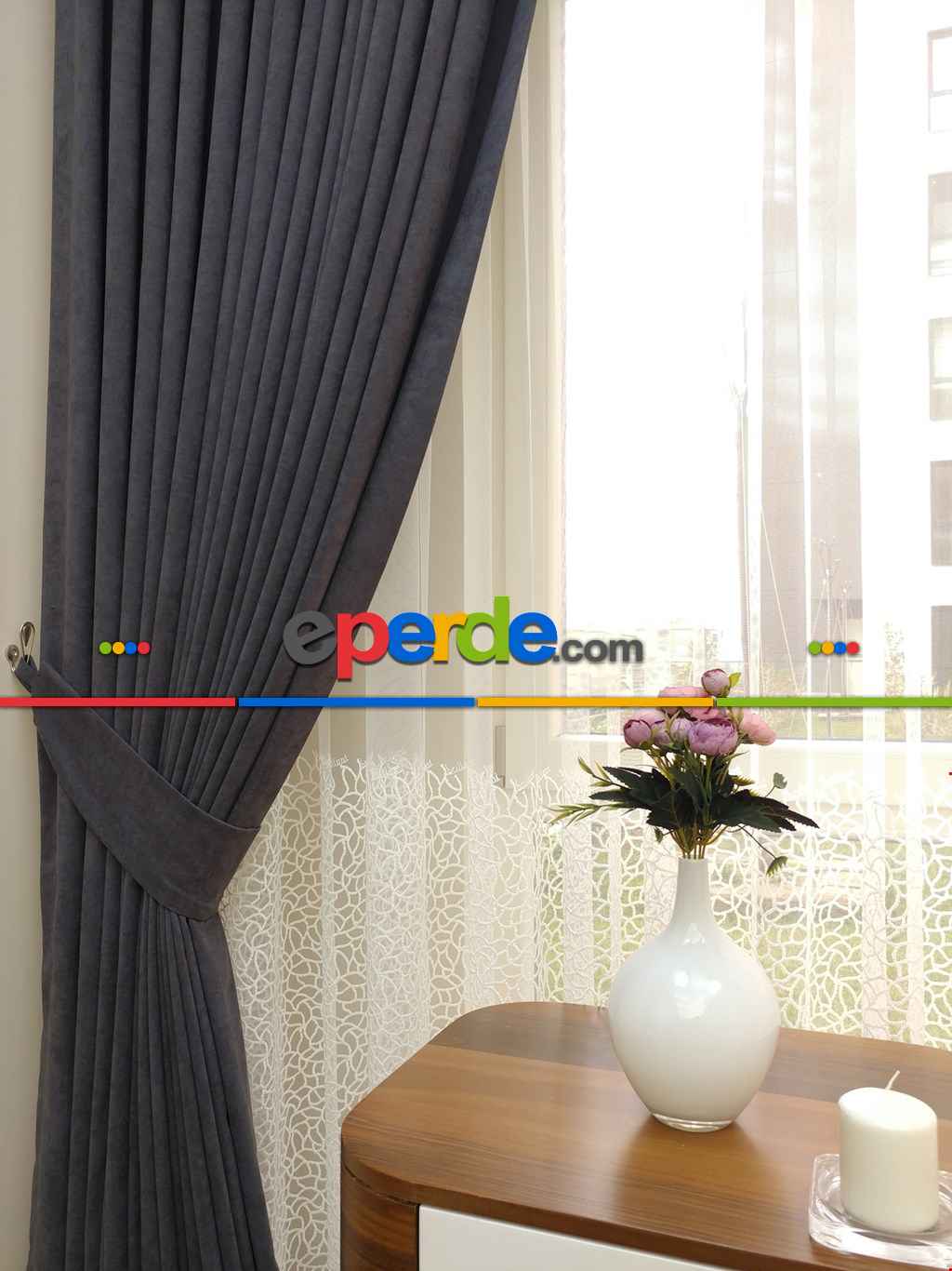 Salon Koyu Gri - Düz Fon Perde ( En 150cm Dökümlü Fon Perde)- Gri Koyu