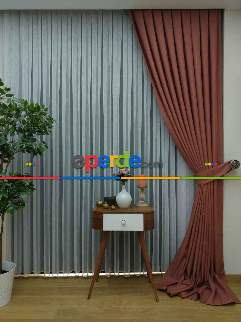 Keten Açık Kiremit Renk Düz Fon Perde- Kiremit Rengi