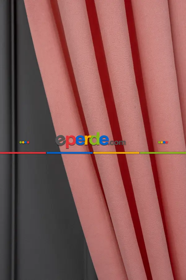 Salon - Pembe Düz Fon Perde Dökümlü En 