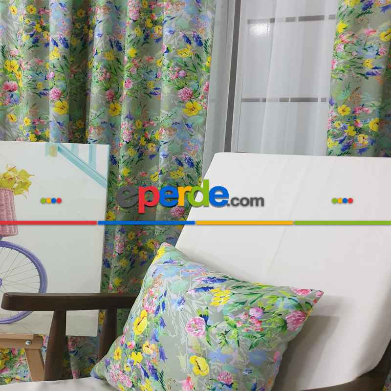 Çiçek Desenli Fon Perde K314 - Kumaşı Kalındır Duck Bezi Değildir- Gri-Füme-Antrasit-Sarı-Mor-Lila-Çok Renkli