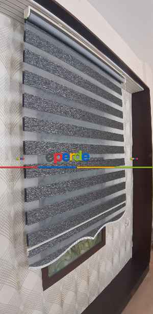Salon Zebra Perde - Koyu Gri Gümüş Simli Zebra Perde Yeni Sezon- Gri Koyu