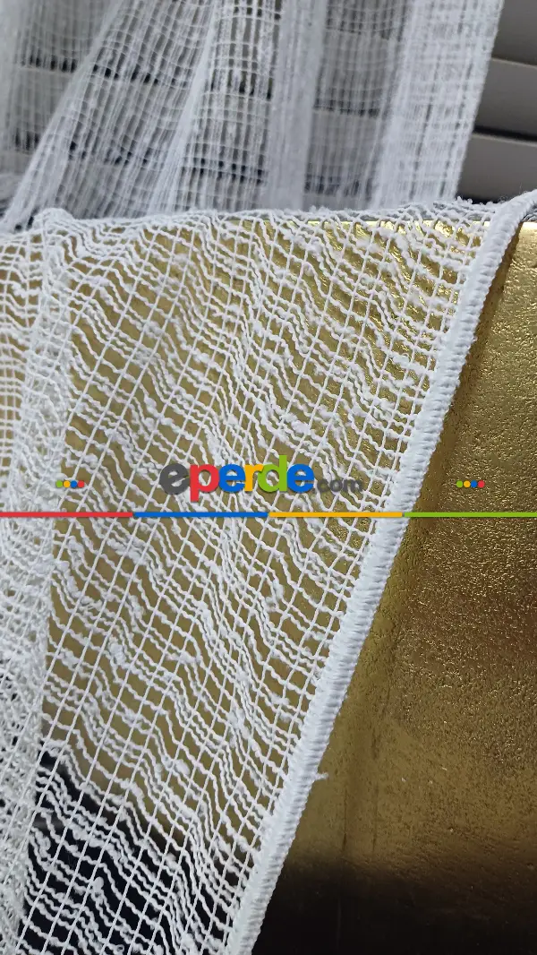 Avangard Tığ Örme Ekru Renk File Tül Perde