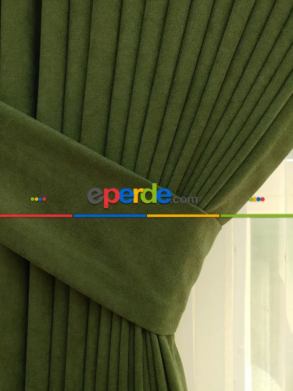 Salon Fon - Çimen Yeşili - Düz Fon Perde (  Dökümlü Fon Perde)- Yeşil Koyu Yeşil