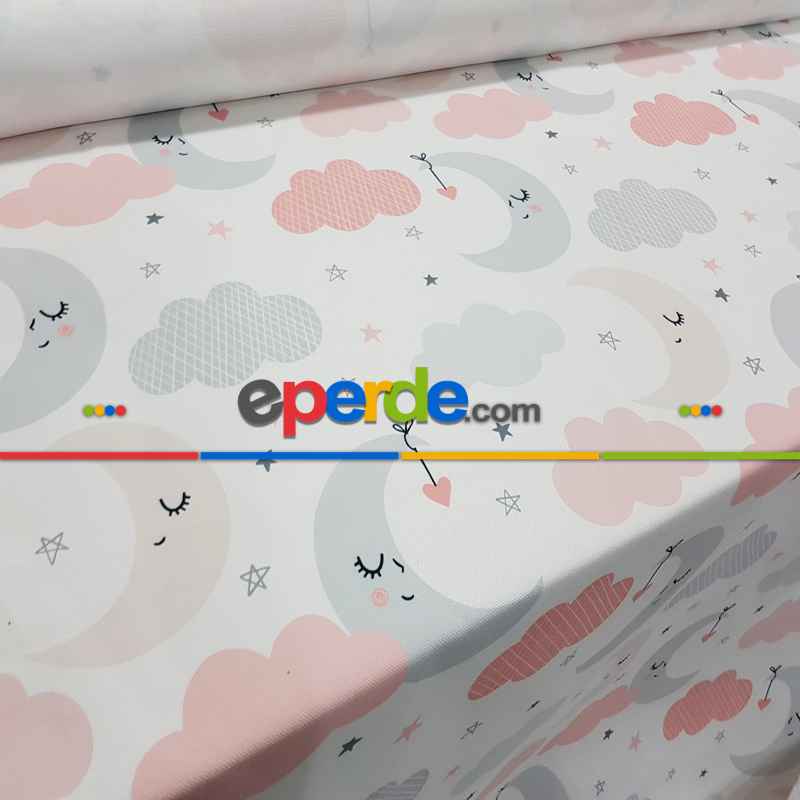 Bulutlu Gece Desenli Fon Perde Evm603 Kumaşı Kalındır Duck Bezi Değildir- Siyah-Beyaz-Mavi Açık-Pembe Açık