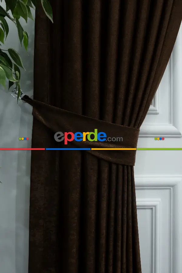 Salon - Soft Kahve Fon Perde Dökümlü En - Kahve Koyu