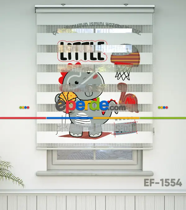 Dinazor Desenli Özel Baskılı Zebra Perde- Çok Renkli