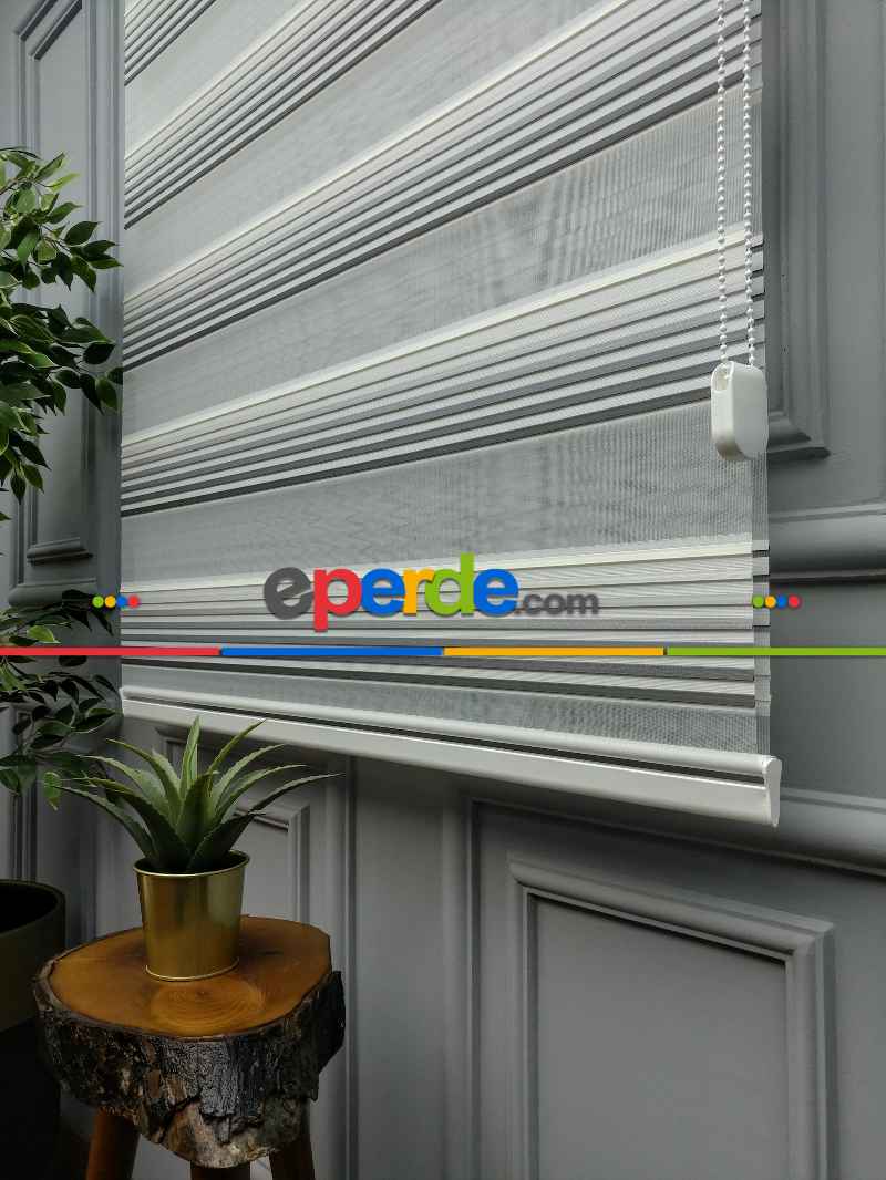 2025 Sezonu - Degrade Renk Geçişli Geniş Pileli (pilise) Zebra Perde- Gri